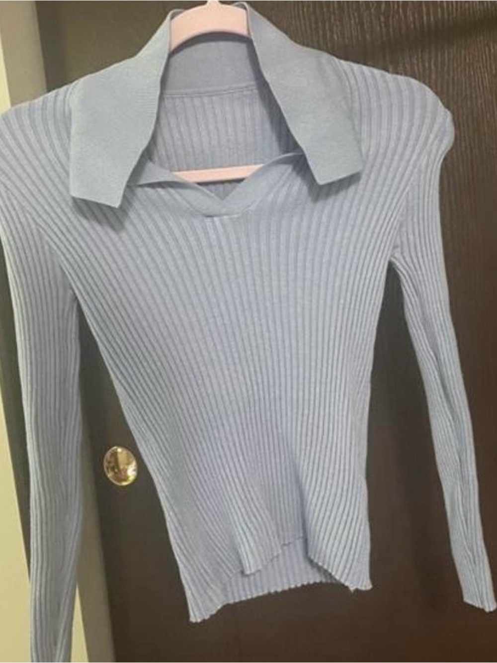 SHEIN Light Blue Ribbed Collared Knit Top